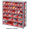 Global Equipment Steel Shelving with 24 4"H Plastic Shelf Bins Red, 36x12x39-7 Shelves 603431RD